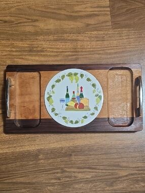 Nasco Made In Japan Wood and Ceramic Wine & Cheese Serving Tray